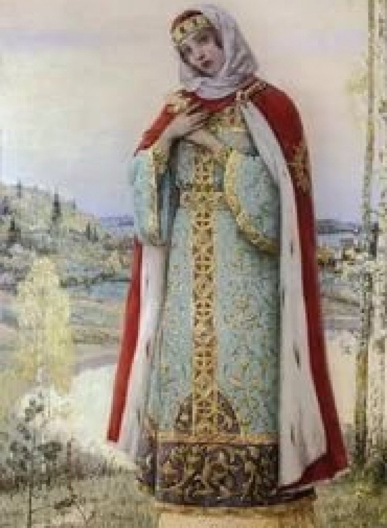 Демисезонный наряд древнерусской княгини
на картине М. Нестерова Девушка у озера (княгиня).
